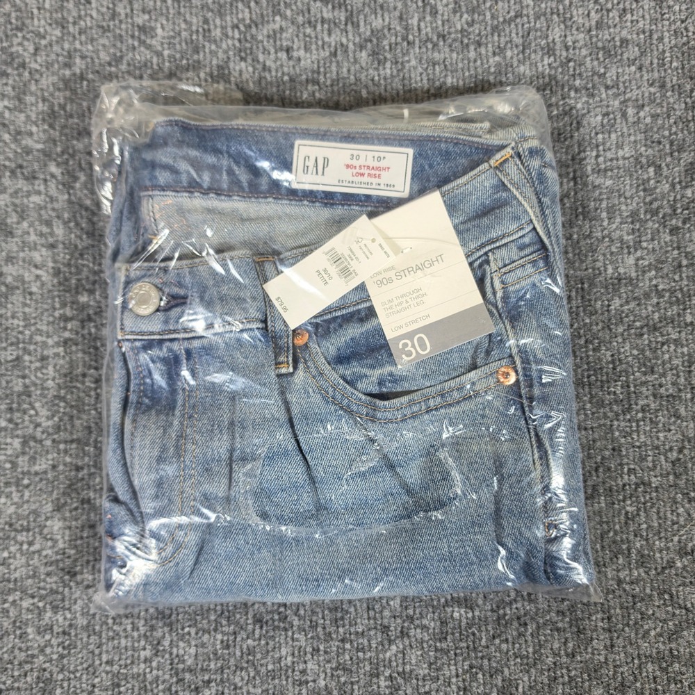 Gap 90s Straight Low Rise Jeans Mens 30 Petite Light Wash Blue Denim New